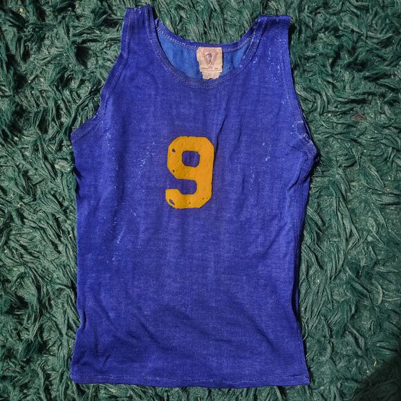 Rare 1940s Vintage General Athletic Blue Tank Top Jersey #9 Sportswear - Picture 1 of 5